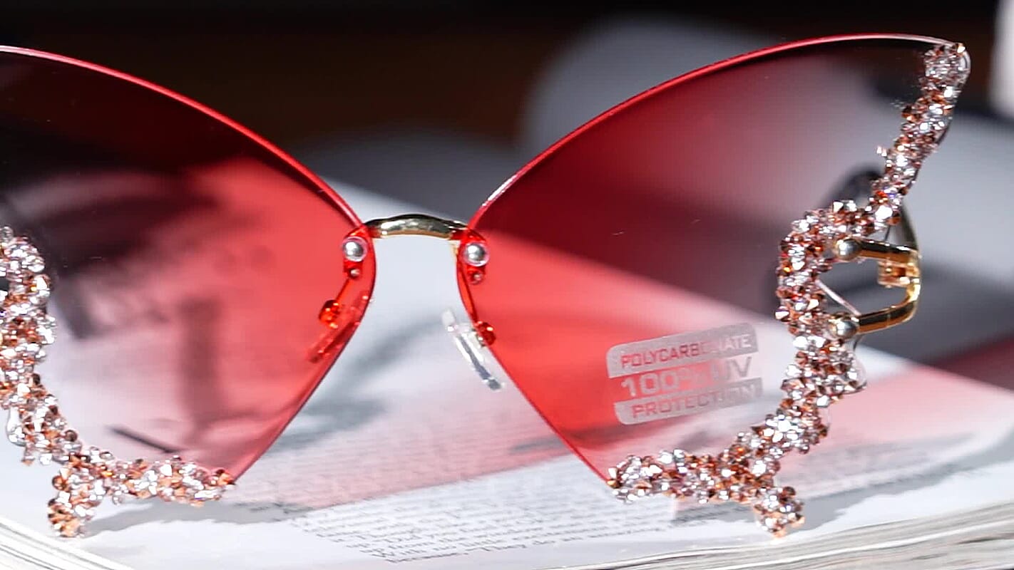 Pink UV400 Frameless Sunglasses with Artificial Crystal
