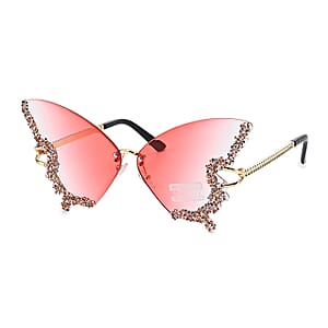 Pink UV400 Frameless Sunglasses with Artificial Crystal