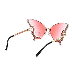 Pink UV400 Frameless Sunglasses with Artificial Crystal
