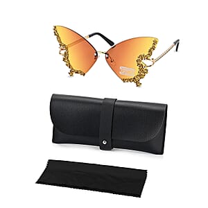 Yellow UV400 Frameless Sunglasses with Artificial Crystal