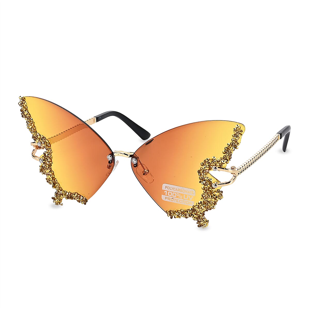 Yellow UV400 Frameless Sunglasses with Artificial Crystal image number 1