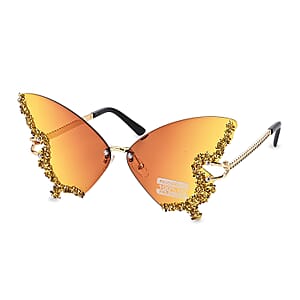 Yellow UV400 Frameless Sunglasses with Artificial Crystal