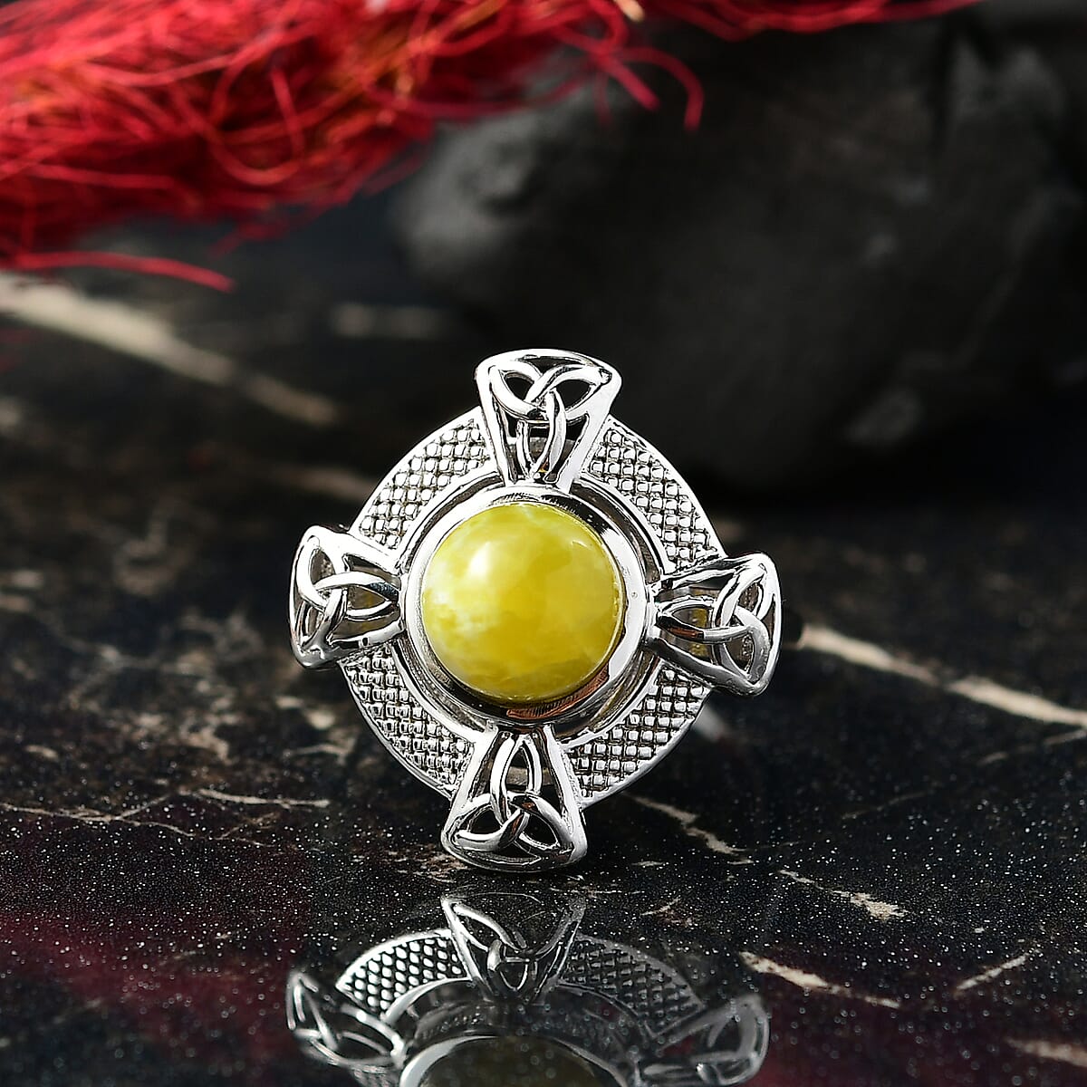 D'Joy Connemara Marble 2.25 ctw Celtic Cross Ring in Platinum Over Sterling Silver (Size 10.0) image number 1
