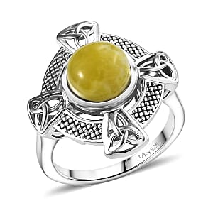 D'Joy Connemara Marble 2.25 ctw Irish Line of Faith Celtic Cross Ring in Platinum Over Sterling Silver (Size 9.0)