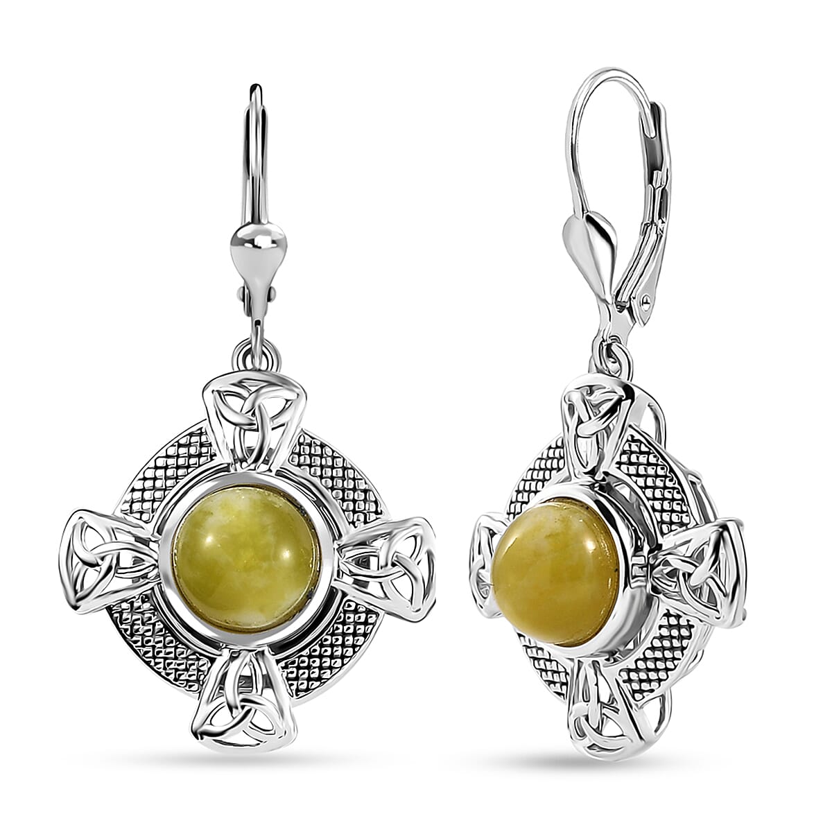 D'Joy Connemara Marble 4.75 ctw Iris Line of Faith Celtic Cross Earrings in Platinum Over Sterling Silver image number 0