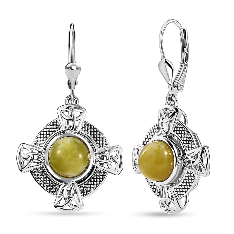 D'Joy Connemara Marble 4.75 ctw Irish Line of Faith Celtic Cross Earrings in Platinum Over Sterling Silver