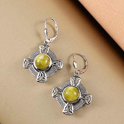 D'Joy Connemara Marble 4.75 ctw Irish Line of Faith Celtic Cross Earrings in Platinum Over Sterling Silver