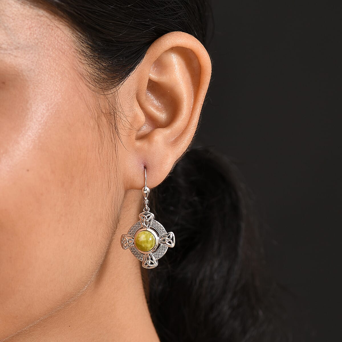 D'Joy Connemara Marble 4.75 ctw Iris Line of Faith Celtic Cross Earrings in Platinum Over Sterling Silver image number 2