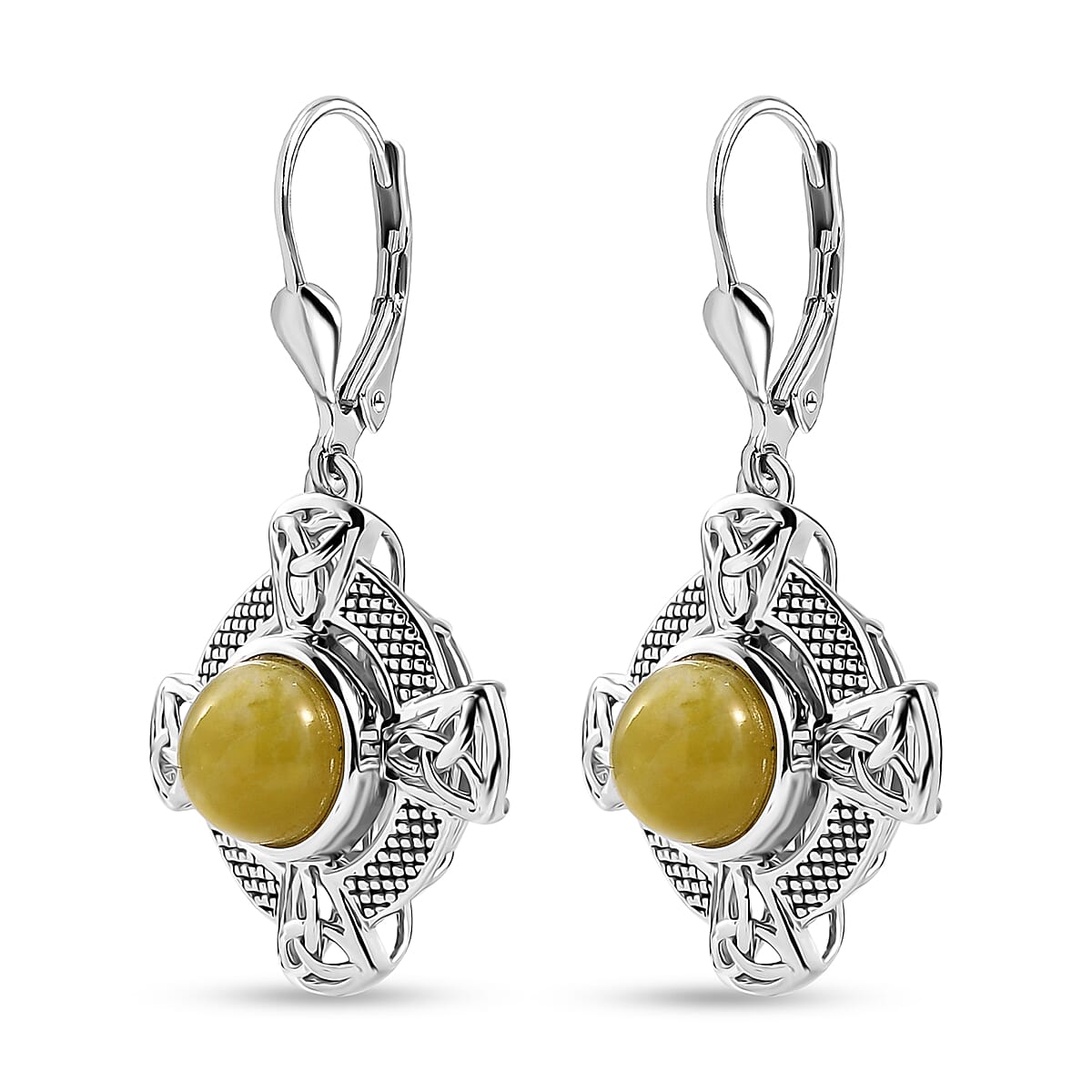 D'Joy Connemara Marble 4.75 ctw Iris Line of Faith Celtic Cross Earrings in Platinum Over Sterling Silver image number 3