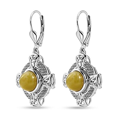 D'Joy Connemara Marble 4.75 ctw Irish Line of Faith Celtic Cross Earrings in Platinum Over Sterling Silver