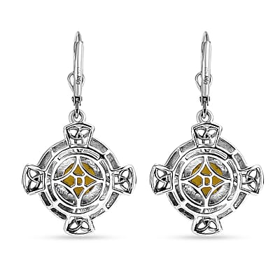 D'Joy Connemara Marble 4.75 ctw Irish Line of Faith Celtic Cross Earrings in Platinum Over Sterling Silver