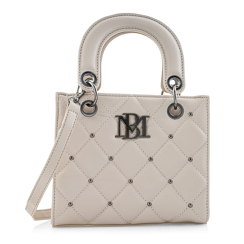 Closeout Badgley Mischka Ivory Vegan Leather Quilted Shoulder Bag