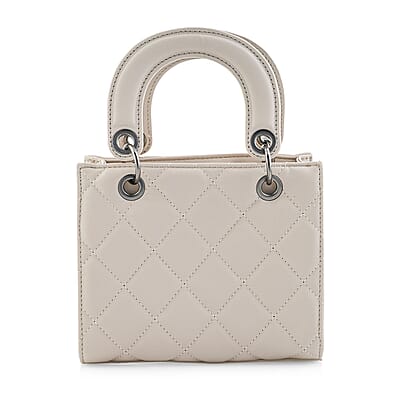 Closeout Badgley Mischka Ivory Vegan Leather Quilted Shoulder Bag