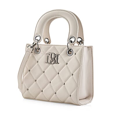 Closeout Badgley Mischka Ivory Vegan Leather Quilted Shoulder Bag