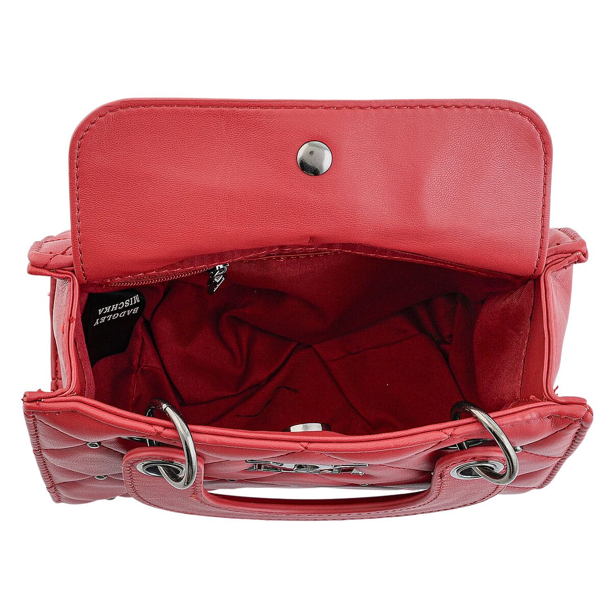 Closeout Badgley Mischka Red Vegan Leather Quilted Shoulder Bag image number 4