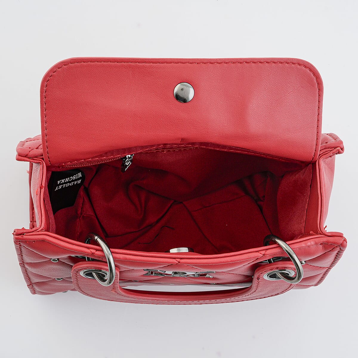 Closeout Badgley Mischka Red Vegan Leather Quilted Shoulder Bag image number 6