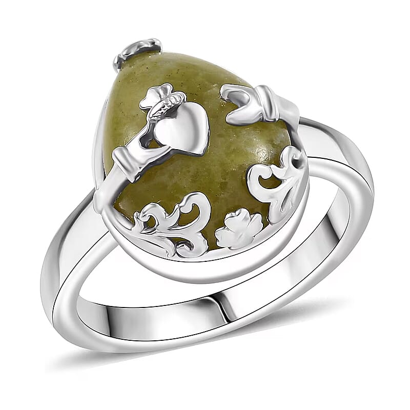 D'Joy Connemara Marble 9.00 ctw Claddagh Harmony Ring in Platinum Over Sterling Silver (Size 10.0)