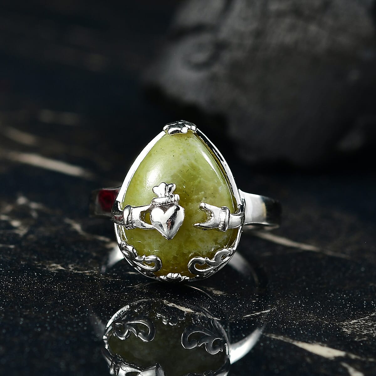 D'Joy Connemara Marble 9.00 ctw Claddagh Harmony Ring in Platinum Over Sterling Silver (Size 10.0) image number 1