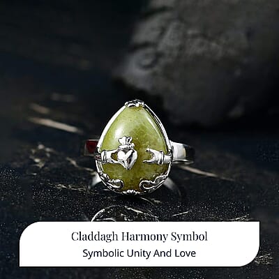 D'Joy Connemara Marble 9.00 ctw Claddagh Harmony Ring in Platinum Over Sterling Silver (Size 10.0)
