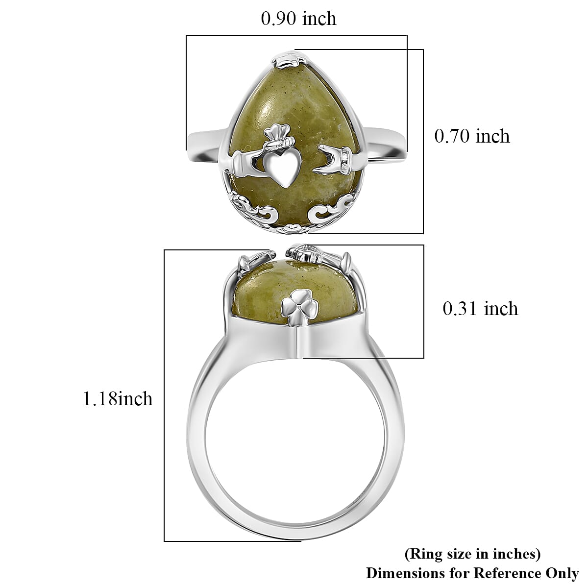 D'Joy Connemara Marble 9.00 ctw Claddagh Harmony Ring in Platinum Over Sterling Silver (Size 10.0) image number 5