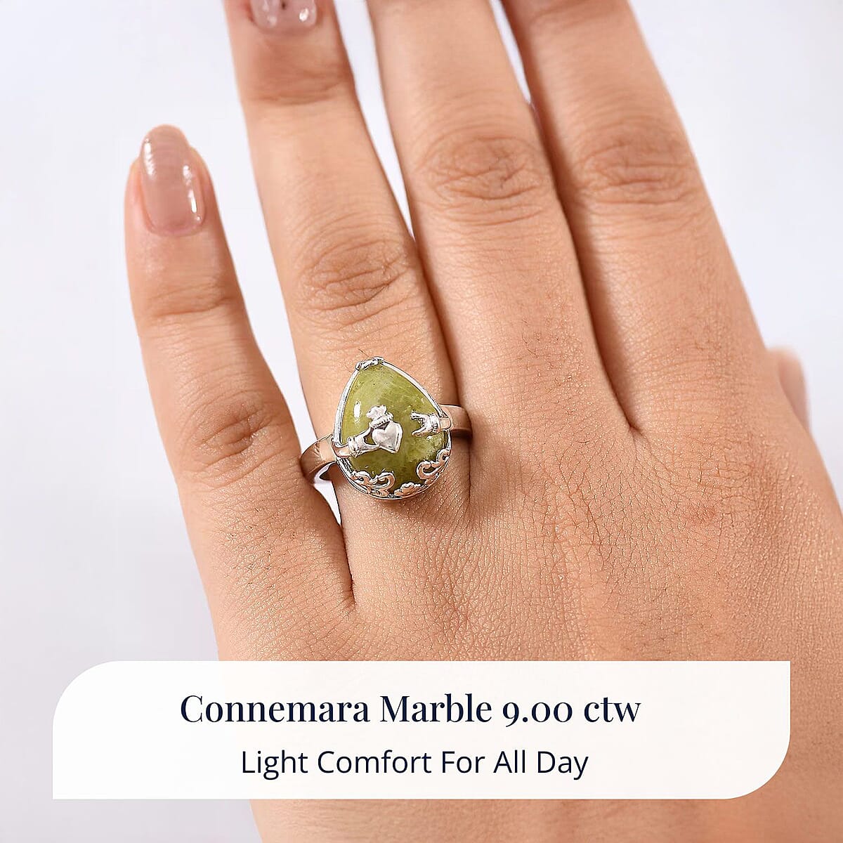D'Joy Connemara Marble 9.00 ctw Claddagh Harmony Ring in Platinum Over Sterling Silver (Size 6.0) image number 1