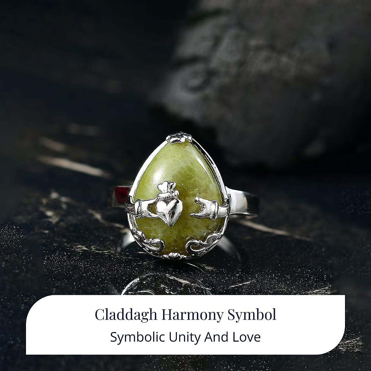 D'Joy Connemara Marble 9.00 ctw Claddagh Harmony Ring in Platinum Over Sterling Silver (Size 6.0) image number 2