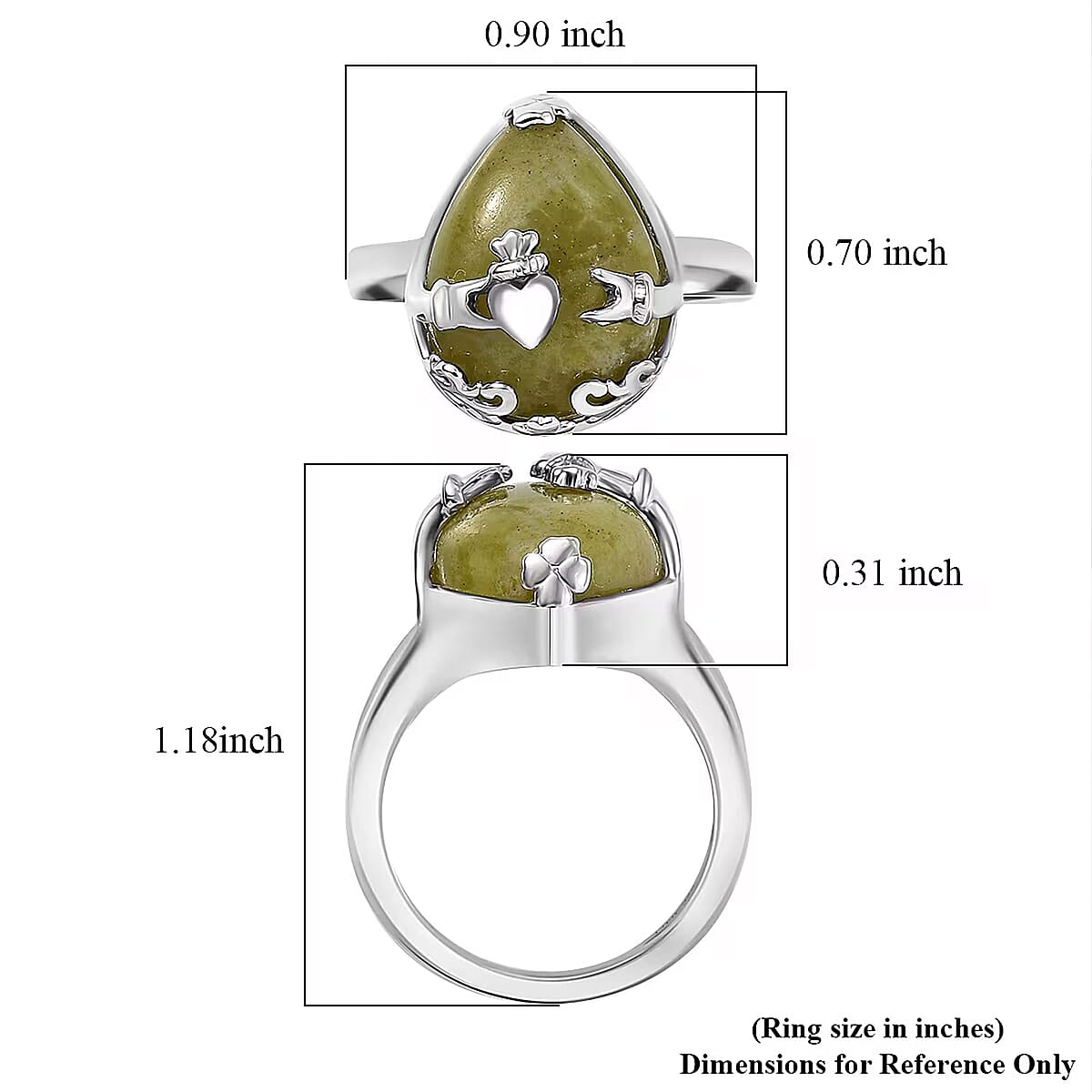 D'Joy Connemara Marble 9.00 ctw Claddagh Harmony Ring in Platinum Over Sterling Silver (Size 7.0) image number 5
