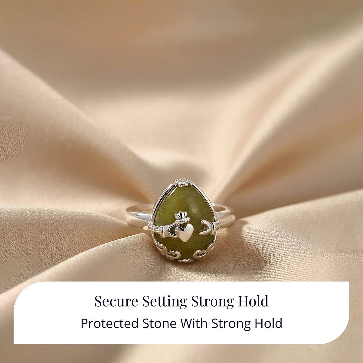 D'Joy Connemara Marble 9.00 ctw Claddagh Harmony Ring in Platinum Over Sterling Silver (Size 8.0) image number 4