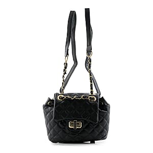 Closeout Badgley Mischka Black Vegan Leather Quilted Backpack (9"x6"x4")