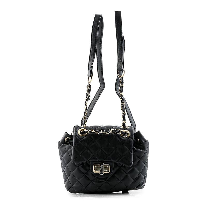 Closeout Badgley Mischka Black Vegan Leather Quilted Backpack
