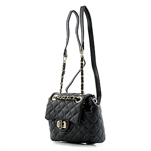 Closeout Badgley Mischka Black Vegan Leather Quilted Backpack