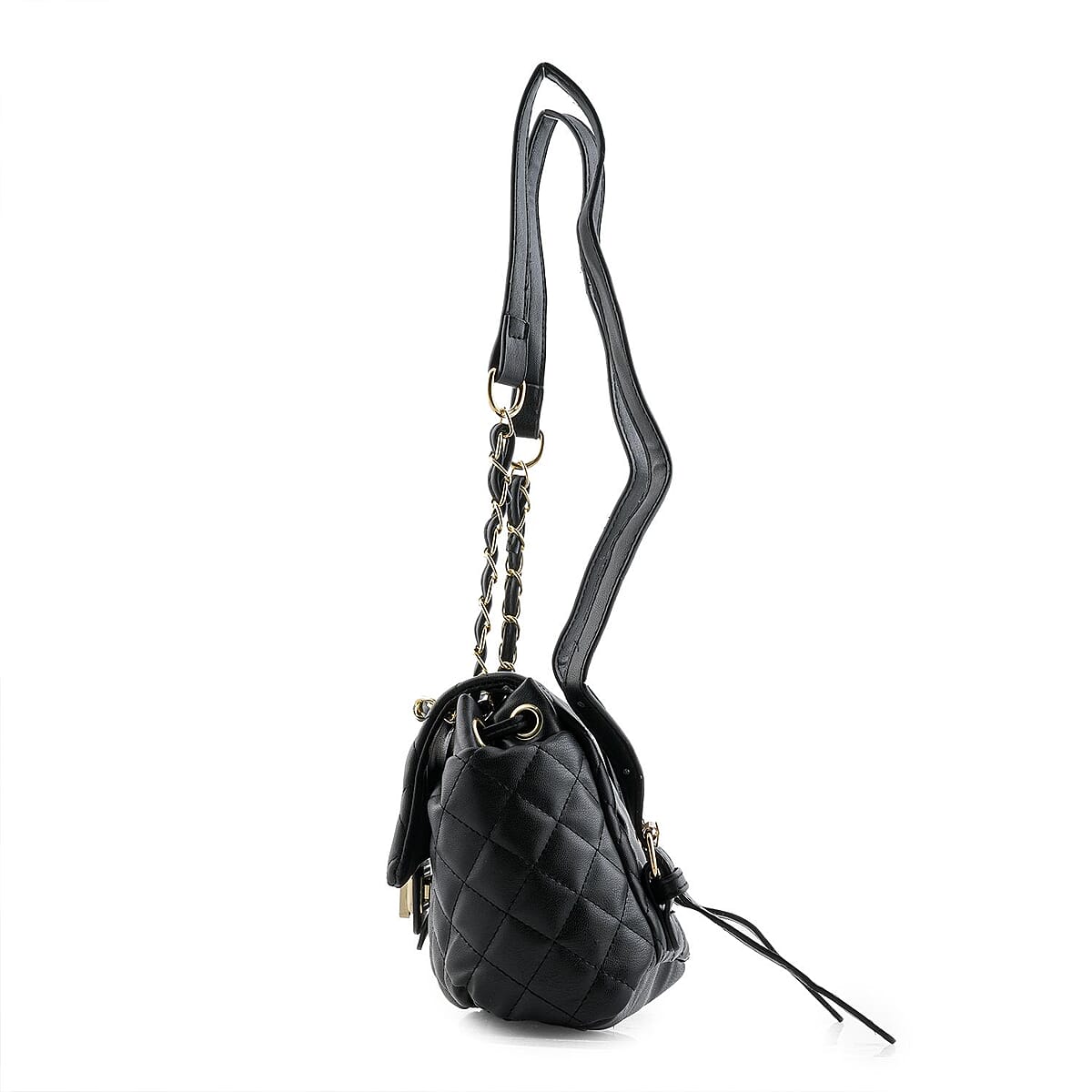 Closeout Badgley Mischka Black Vegan Leather Quilted Backpack (9"x6"x4") image number 1