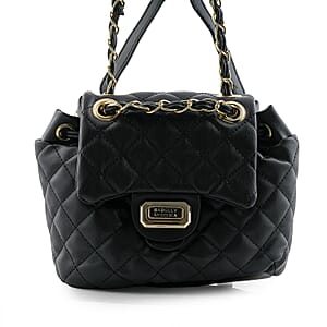 Closeout Badgley Mischka Black Vegan Leather Quilted Backpack