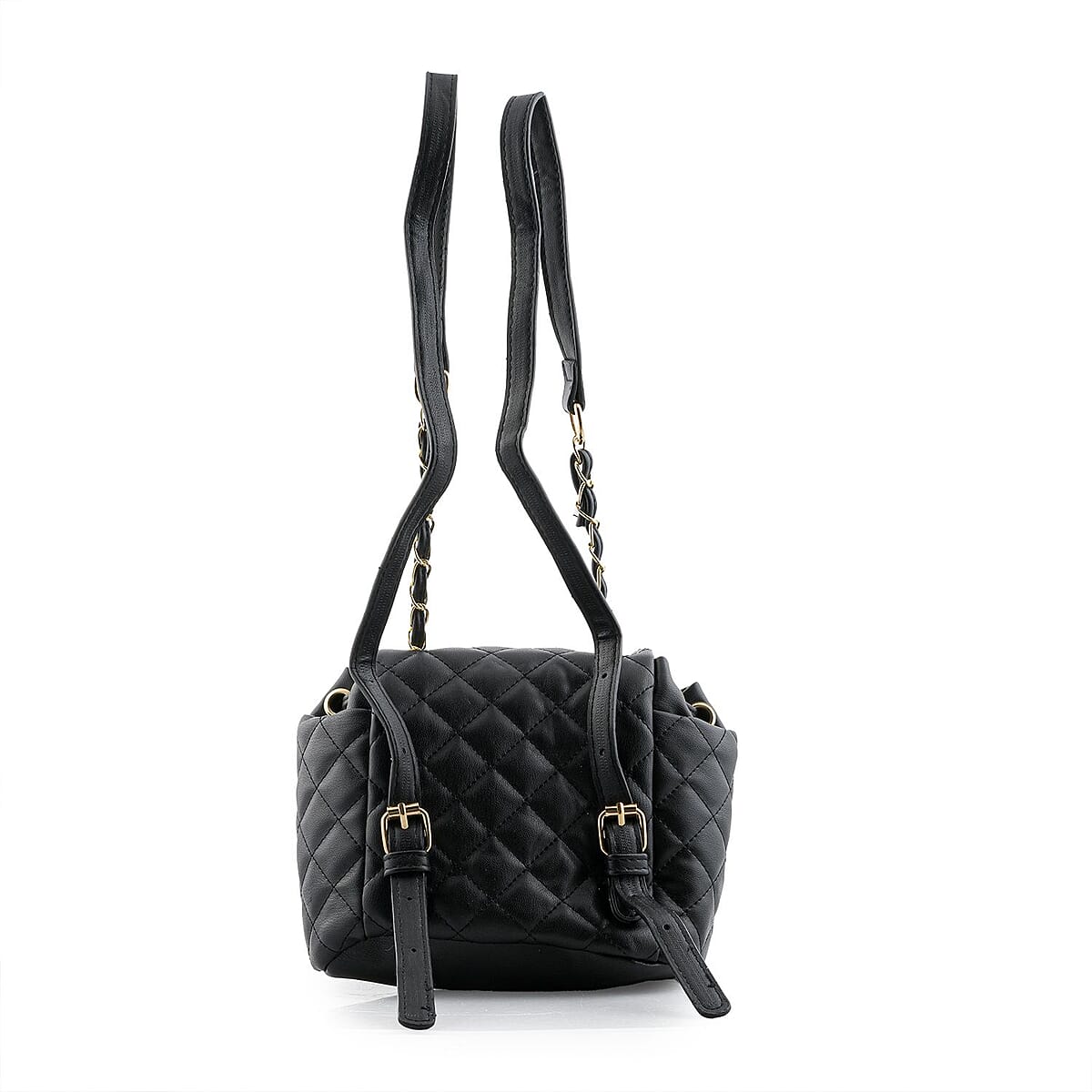 Closeout Badgley Mischka Black Vegan Leather Quilted Backpack (9"x6"x4") image number 3
