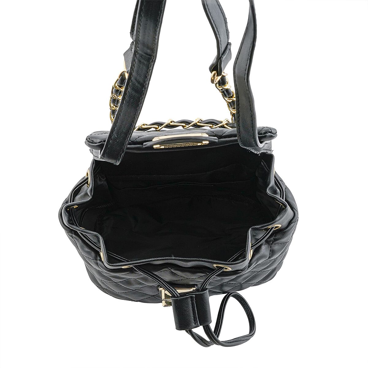 Closeout Badgley Mischka Black Vegan Leather Quilted Backpack (9"x6"x4") image number 4