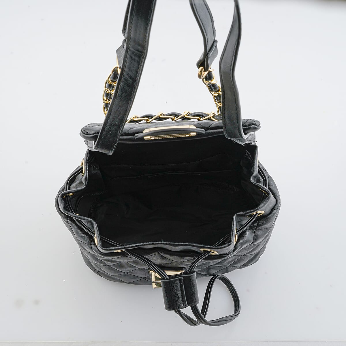 Closeout Badgley Mischka Black Vegan Leather Quilted Backpack (9"x6"x4") image number 5
