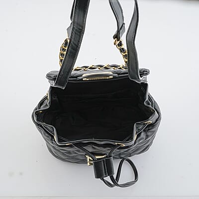 Closeout Badgley Mischka Black Vegan Leather Quilted Backpack