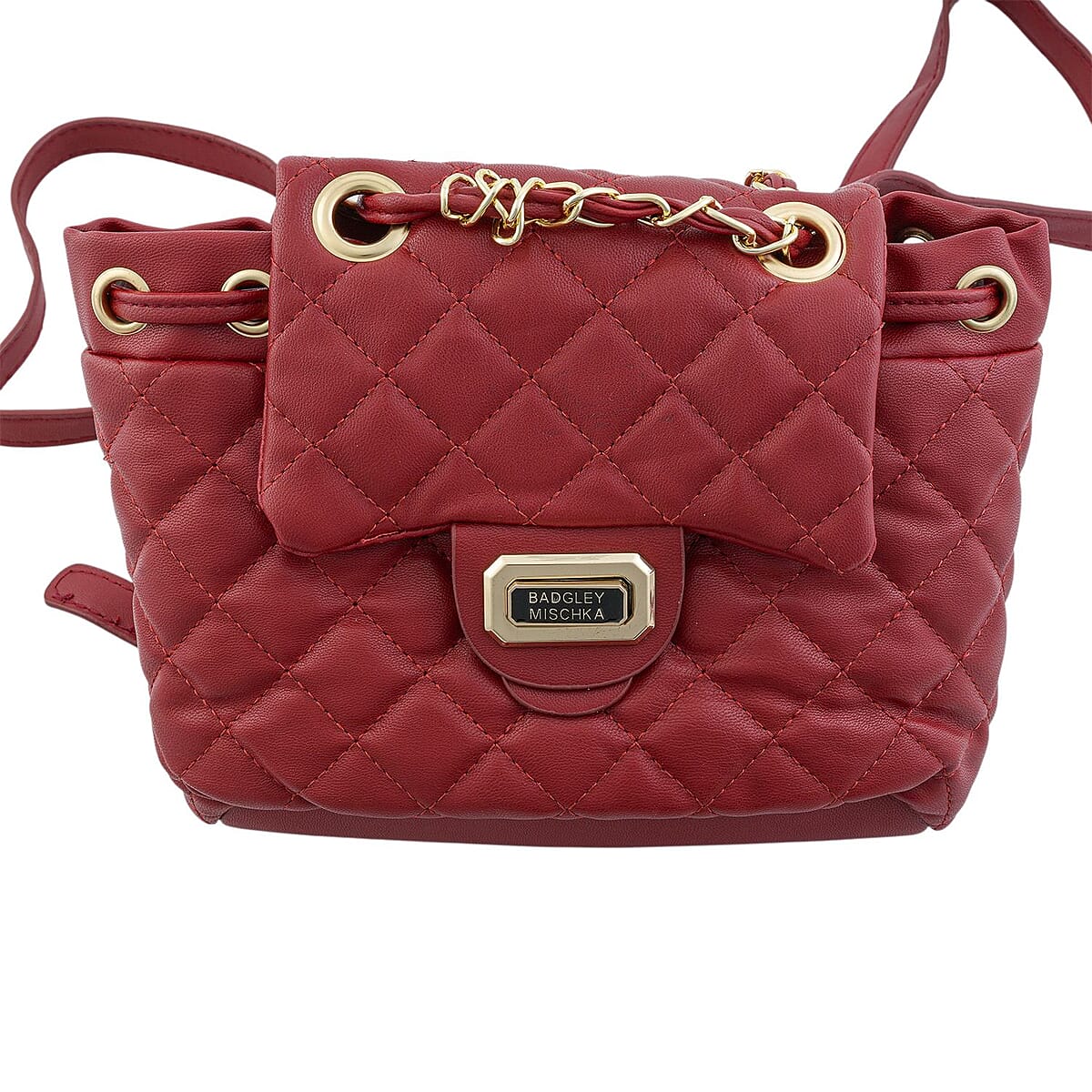Closeout Badgley Mischka Red Vegan Leather Quilted Backpack image number 4