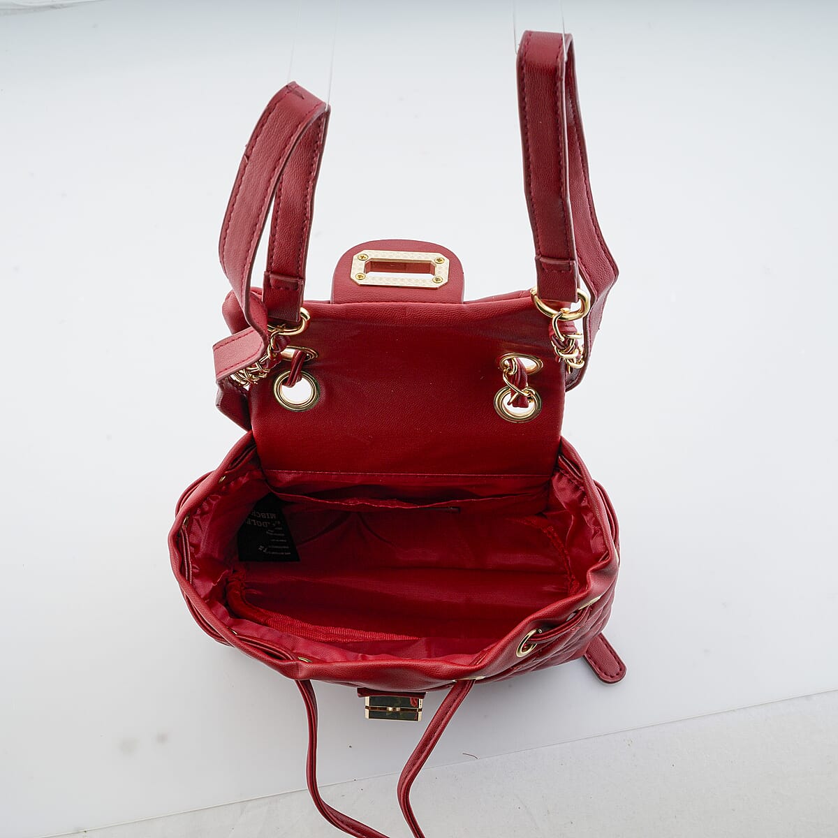 Closeout Badgley Mischka Red Vegan Leather Quilted Backpack image number 6