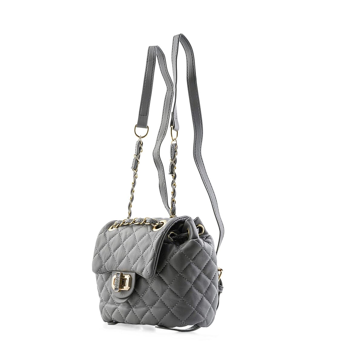 Closeout Badgley Mischka Gray Vegan Leather Quilted Backpack image number 1