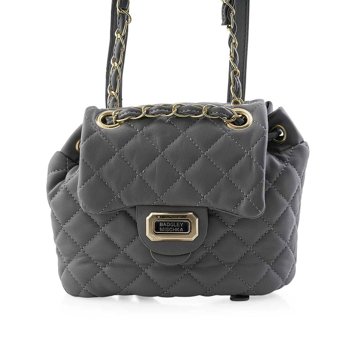 Closeout Badgley Mischka Gray Vegan Leather Quilted Backpack image number 4