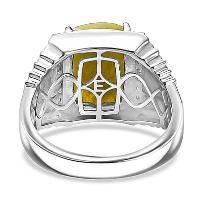 EverTrue Connemara Marble and White Zircon 7.75 ctw Celtic Guardian Men's Ring in Platinum Bond (Size 10.0)