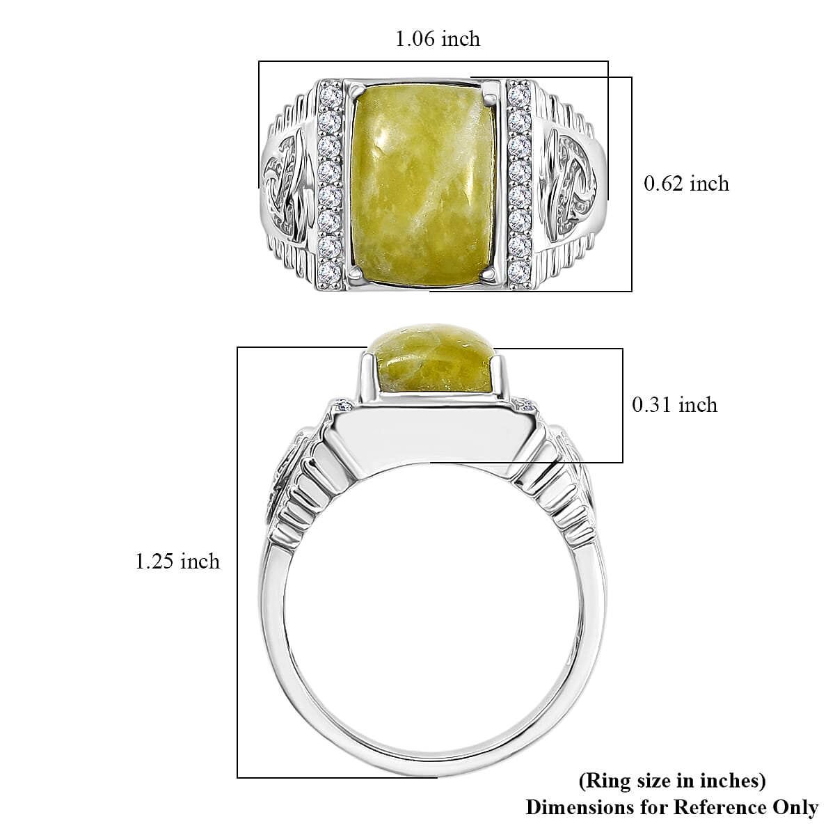 EverTrue Connemara Marble and White Zircon 7.75 ctw Celtic Guardian Men's Ring in Platinum Bond (Size 10.0)