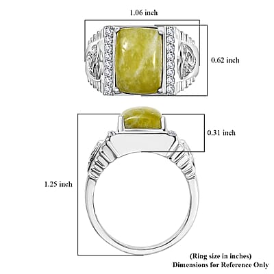 EverTrue Connemara Marble and White Zircon 7.75 ctw Celtic Guardian Men's Ring in Platinum Bond (Size 10.0)