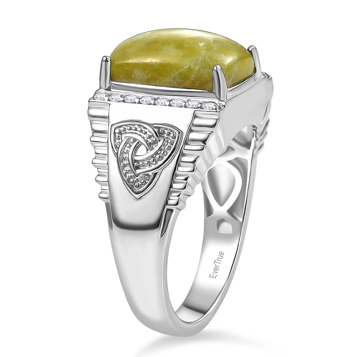 EverTrue Connemara Marble and White Zircon 7.75 ctw Triquetra Men's Ring in Platinum Bond (Size 12.0) image number 2