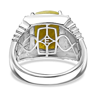 EverTrue Connemara Marble and White Zircon 7.75 ctw Celtic Guardian Men's Ring in Platinum Bond (Size 12.0)