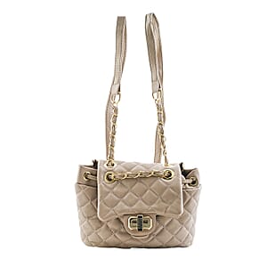 Closeout Badgley Mischka Taupe Vegan Leather Quilted Backpack
