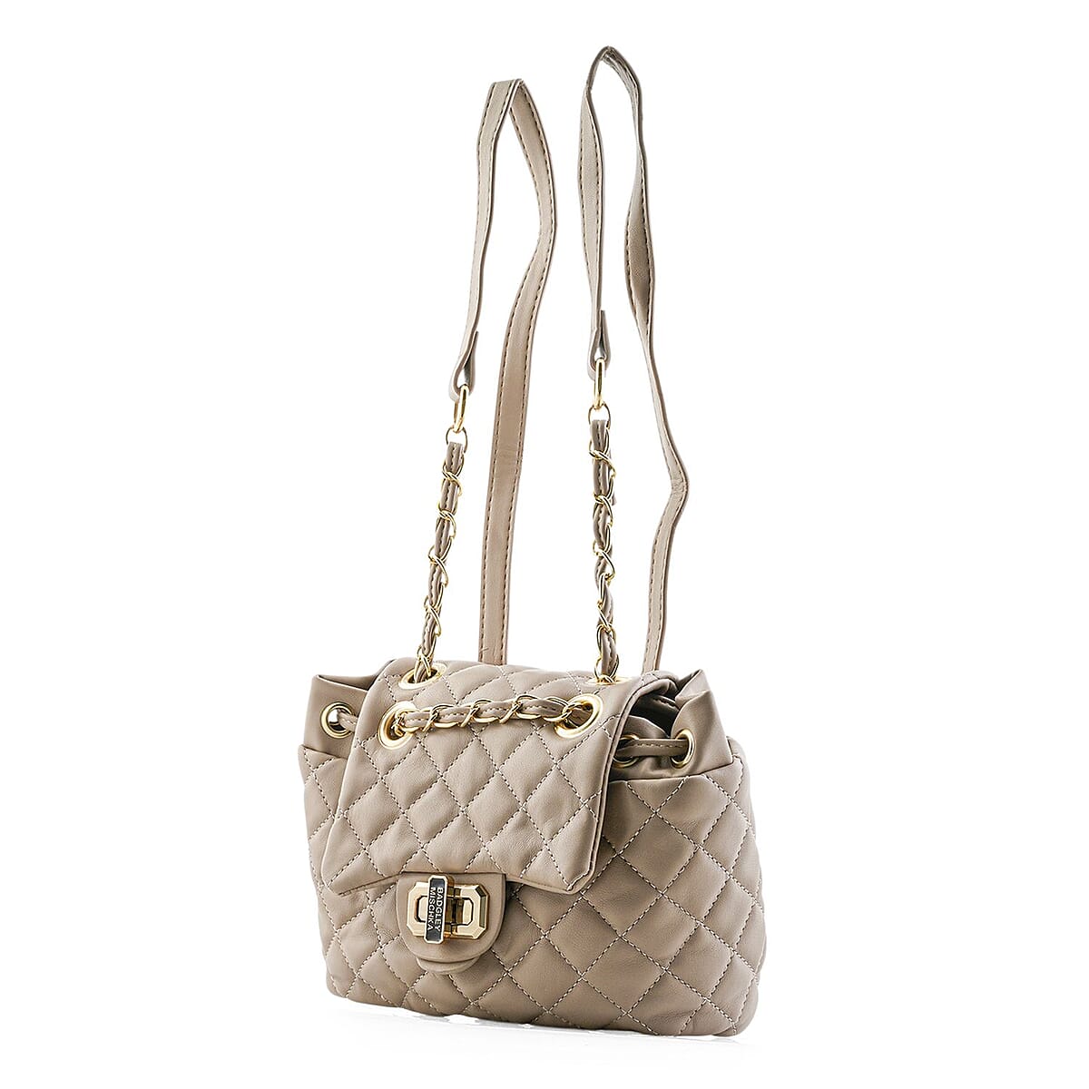 Closeout Badgley Mischka Taupe Vegan Leather Quilted Backpack image number 2