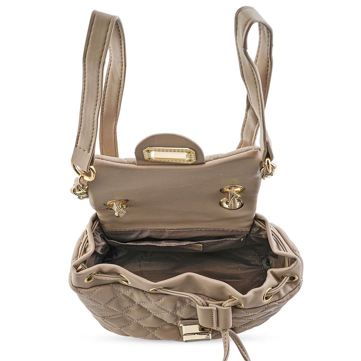 Closeout Badgley Mischka Taupe Vegan Leather Quilted Backpack image number 5