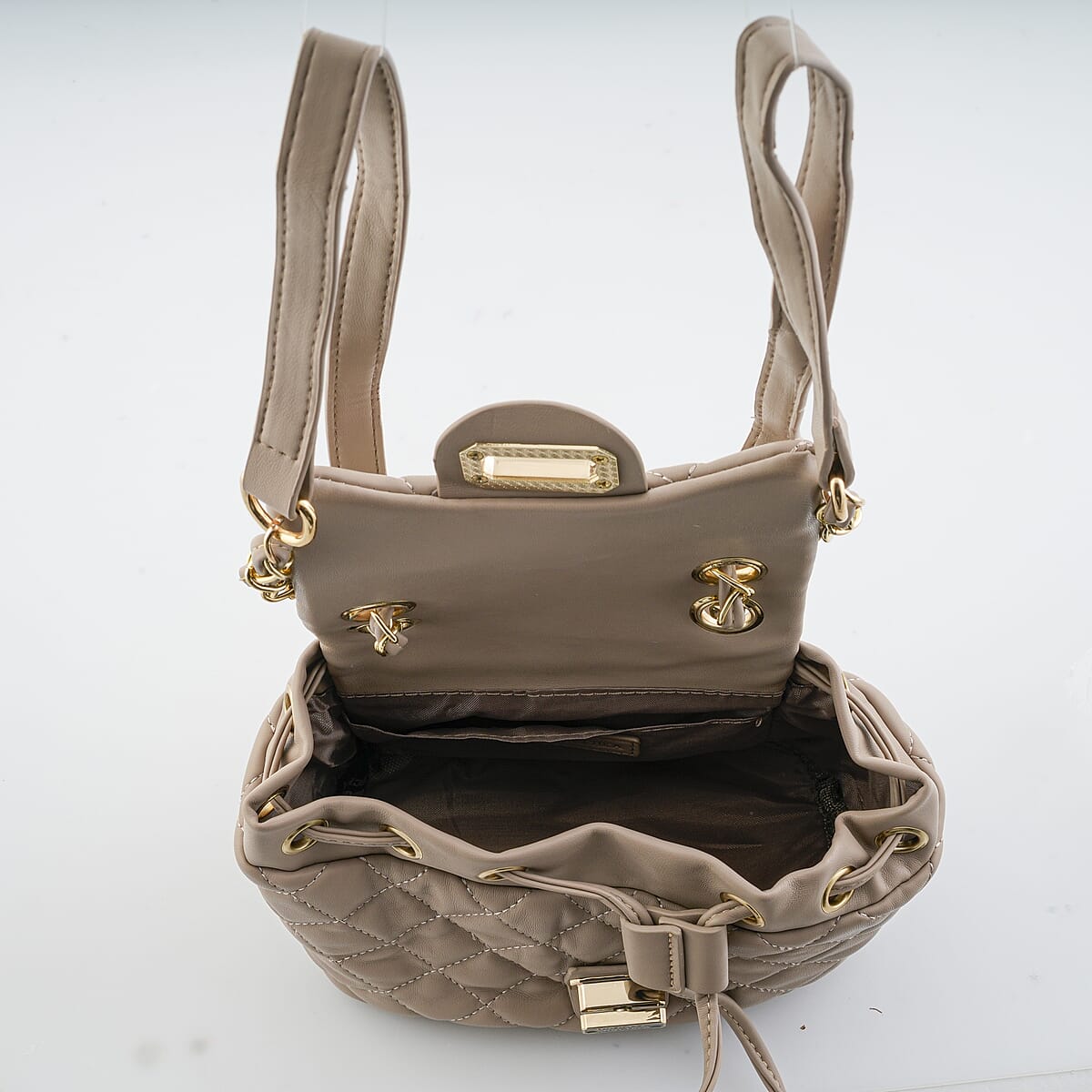 Closeout Badgley Mischka Taupe Vegan Leather Quilted Backpack image number 6